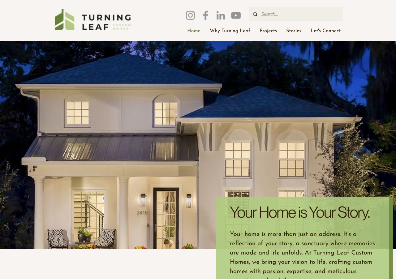 Turning Leaf Custom Homes website as shown in a live browser capture.